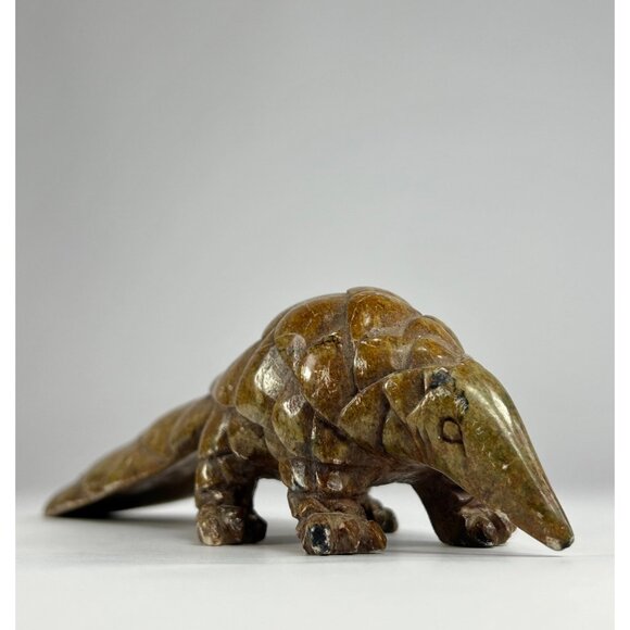 VTG Pangolin Stone Sculpture Handmade Handcarved Brown Verdite Stone Paperweight - Picture 1 of 12